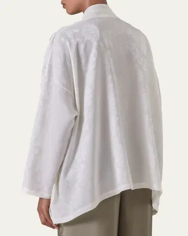 Eskandar Wide A-Line Double Stand Collar Shirt - Mid Plus Length | Thumbnail 3 Eskandar Wide A-Line Double Stand Collar Shirt - Mid Plus Length | Thumbnail 3