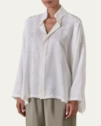 Eskandar Wide A-Line Double Stand Collar Shirt - Mid Plus Length | Thumbnail 4 Eskandar Wide A-Line Double Stand Collar Shirt - Mid Plus Length | Thumbnail 4