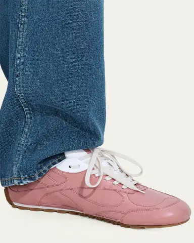 Bottega Veneta Men's Crinkle Leather Intreccio-Sole Low-Top Sneakers | Thumbnail 2