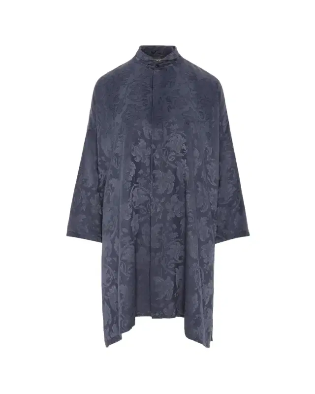 Wide A-Line Double Stand Collar Shirt - Very Long Length With Slits