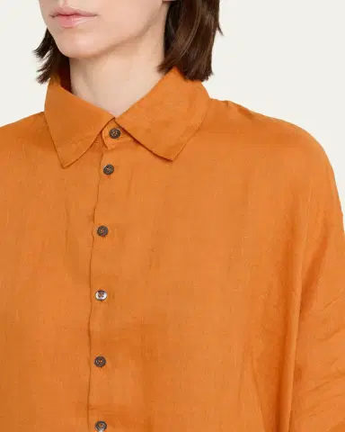 Eskandar Sloped Shoulder Wide A-Line Short Sleeve Shirt With Collar - Mid Length | Thumbnail 9 Eskandar Sloped Shoulder Wide A-Line Short Sleeve Shirt With Collar - Mid Length | Thumbnail 9