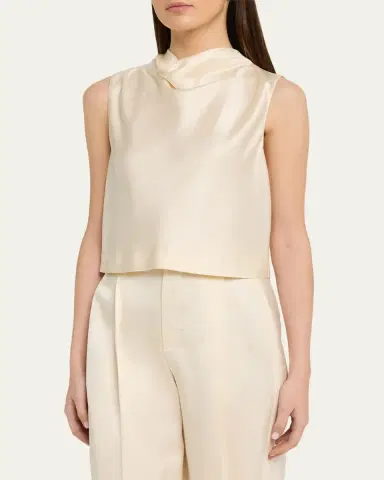 Vince Cropped Satin Cowl-Neck Top | Thumbnail 4
