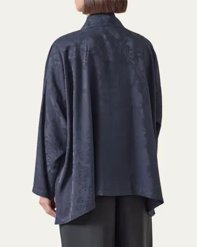 Eskandar Wide A-Line Double Stand Collar Shirt - Mid Plus Length | Thumbnail 3 Eskandar Wide A-Line Double Stand Collar Shirt - Mid Plus Length | Thumbnail 3