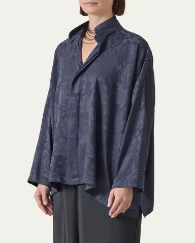 Eskandar Wide A-Line Double Stand Collar Shirt - Mid Plus Length | Thumbnail 4 Eskandar Wide A-Line Double Stand Collar Shirt - Mid Plus Length | Thumbnail 4