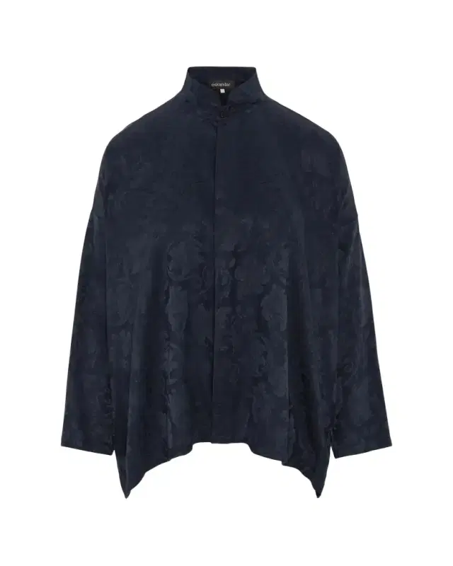 Eskandar Wide A-Line Double Stand Collar Shirt - Mid Plus Length