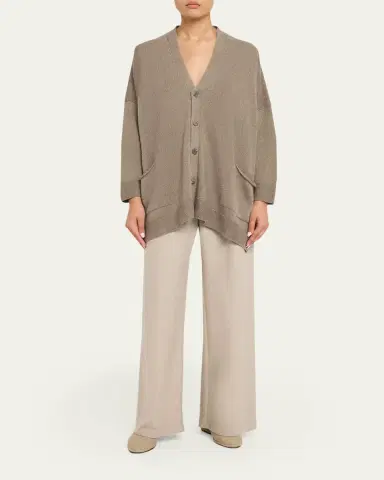 Eskandar Linen-Cotton V-Neck Cardigan - Long Length | Thumbnail 2 Eskandar Linen-Cotton V-Neck Cardigan - Long Length | Thumbnail 2
