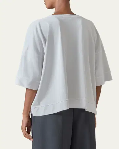 Eskandar Round Neck 3/4-Sleeve Top With Hembands - Mid Plus Length | Thumbnail 2