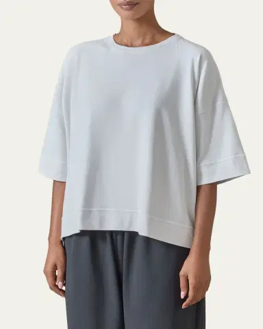 Eskandar Round Neck 3/4-Sleeve Top With Hembands - Mid Plus Length | Thumbnail 3