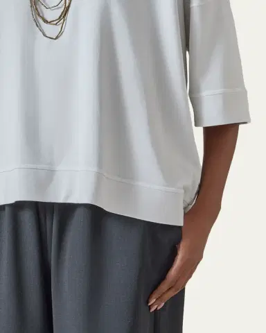 Eskandar Round Neck 3/4-Sleeve Top With Hembands - Mid Plus Length | Thumbnail 4