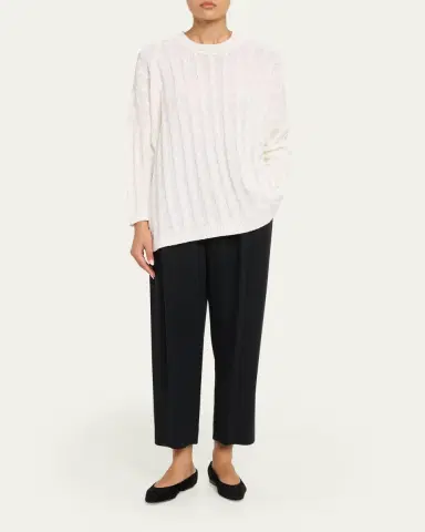 Eskandar Linen-Cotton Round Neck Sweater - Long Length | Thumbnail 2 Eskandar Linen-Cotton Round Neck Sweater - Long Length | Thumbnail 2