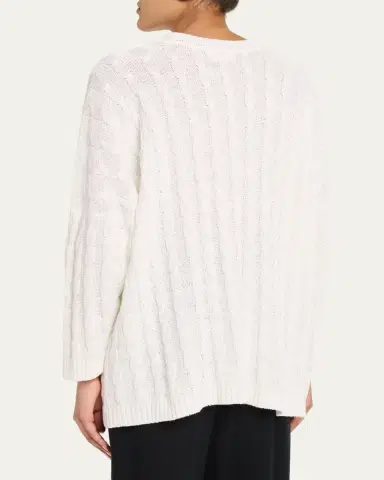 Eskandar Linen-Cotton Round Neck Sweater - Long Length | Thumbnail 3 Eskandar Linen-Cotton Round Neck Sweater - Long Length | Thumbnail 3