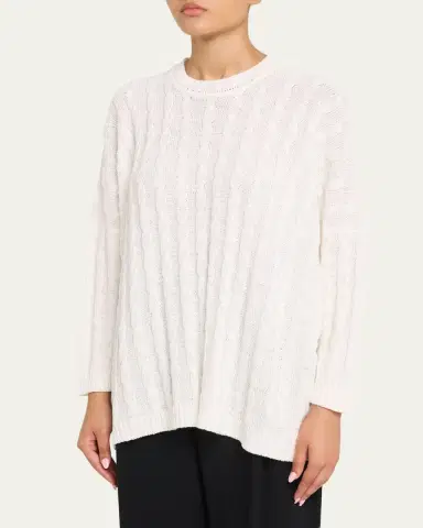 Eskandar Linen-Cotton Round Neck Sweater - Long Length | Thumbnail 4 Eskandar Linen-Cotton Round Neck Sweater - Long Length | Thumbnail 4