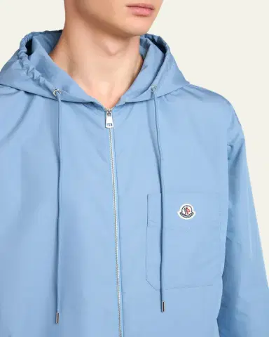 Moncler Men's Pocket-Logo Poplin Full-Zip Hoodie | Thumbnail 5 Moncler Men's Pocket-Logo Poplin Full-Zip Hoodie | Thumbnail 5