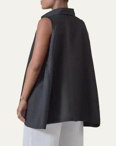 Eskandar Side Pleated Sleeveless Shirt With Collar - Long Length | Thumbnail 3