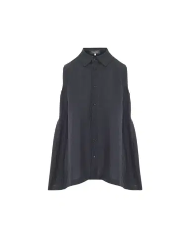 Eskandar Side Pleated Sleeveless Shirt With Collar - Long Length | Thumbnail 1