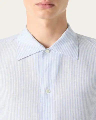 Loro Piana Men's Franco Linen Stripe Button-Down Shirt | Thumbnail 5 Loro Piana Men's Franco Linen Stripe Button-Down Shirt | Thumbnail 5