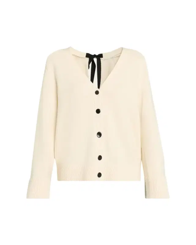 Ribbon Cashmere-Cotton V-Neck Cardigan