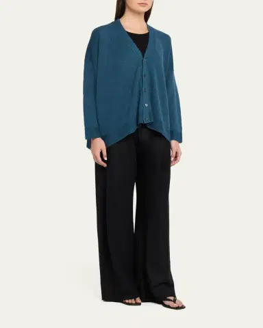 Eskandar Cotton Linen V-Neck Cardigan - Mid Length | Thumbnail 2