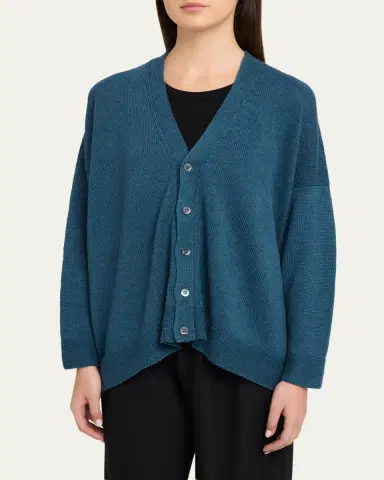 Eskandar Cotton Linen V-Neck Cardigan - Mid Length | Thumbnail 4