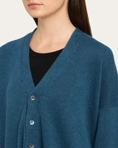 Eskandar Cotton Linen V-Neck Cardigan - Mid Length | Thumbnail 5