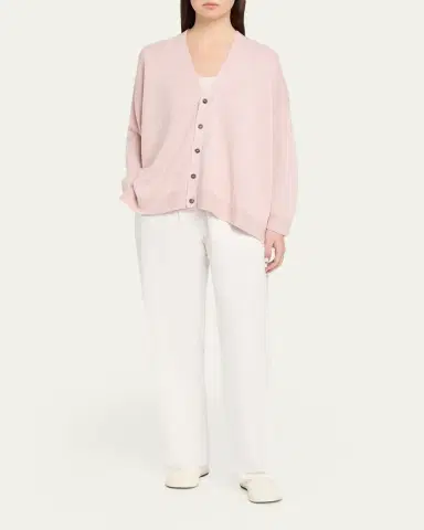 Eskandar Cotton Linen V-Neck Cardigan - Mid Length | Thumbnail 6