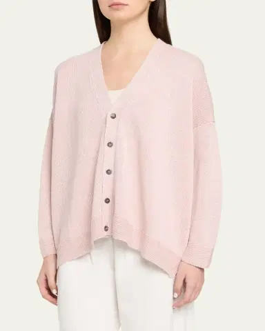 Eskandar Cotton Linen V-Neck Cardigan - Mid Length | Thumbnail 8