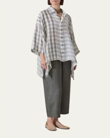 Eskandar Linen Double Pointed Sides Shirt With Collar - Mid Plus | Thumbnail 2 Eskandar Linen Double Pointed Sides Shirt With Collar - Mid Plus | Thumbnail 2