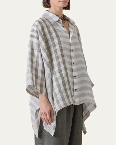 Eskandar Linen Double Pointed Sides Shirt With Collar - Mid Plus | Thumbnail 4 Eskandar Linen Double Pointed Sides Shirt With Collar - Mid Plus | Thumbnail 4