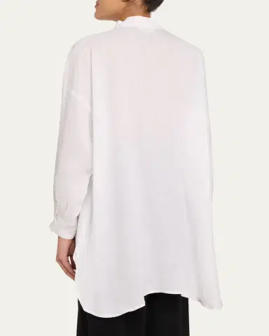 Eskandar Wide A-Line Collarless Classic Shirt - Long Plus Length | Thumbnail 3 Eskandar Wide A-Line Collarless Classic Shirt - Long Plus Length | Thumbnail 3