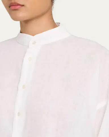 Eskandar Wide A-Line Collarless Classic Shirt - Long Plus Length | Thumbnail 5 Eskandar Wide A-Line Collarless Classic Shirt - Long Plus Length | Thumbnail 5