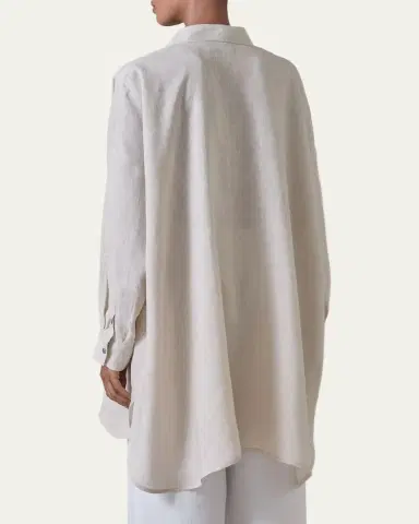 Eskandar Wide A-Line Collarless Classic Shirt - Long Plus Length | Thumbnail 7 Eskandar Wide A-Line Collarless Classic Shirt - Long Plus Length | Thumbnail 7