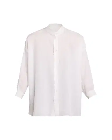 Eskandar Wide A-Line Collarless Classic Shirt - Long Plus Length | Thumbnail 1 Eskandar Wide A-Line Collarless Classic Shirt - Long Plus Length | Thumbnail 1