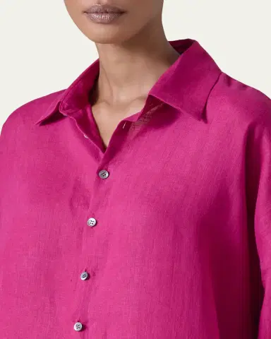 Eskandar Sloped Shoulder Wide A-Line Short Sleeve Shirt With Collar - Mid Length | Thumbnail 4 Eskandar Sloped Shoulder Wide A-Line Short Sleeve Shirt With Collar - Mid Length | Thumbnail 4