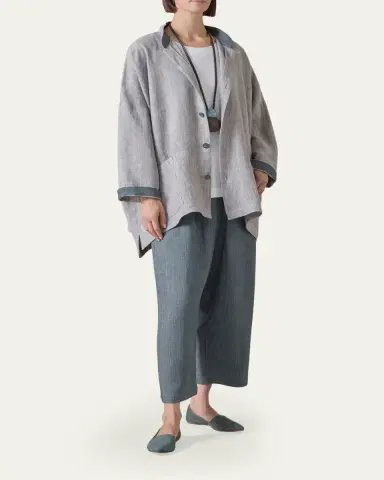 Eskandar Longer Back Wide Mandarin Jacket - Long Length | Thumbnail 2 Eskandar Longer Back Wide Mandarin Jacket - Long Length | Thumbnail 2