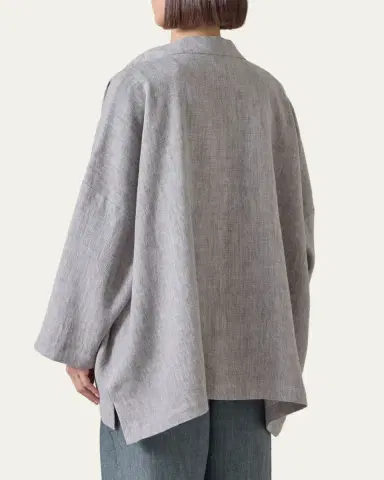 Eskandar Longer Back Wide Mandarin Jacket - Long Length | Thumbnail 3 Eskandar Longer Back Wide Mandarin Jacket - Long Length | Thumbnail 3