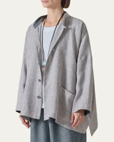 Eskandar Longer Back Wide Mandarin Jacket - Long Length | Thumbnail 4 Eskandar Longer Back Wide Mandarin Jacket - Long Length | Thumbnail 4