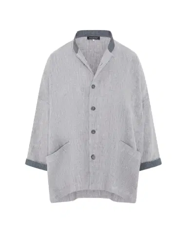 Eskandar Longer Back Wide Mandarin Jacket - Long Length | Thumbnail 1 Eskandar Longer Back Wide Mandarin Jacket - Long Length | Thumbnail 1