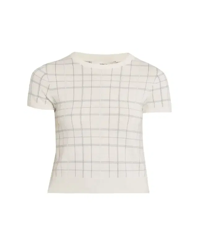 Vince Plaid Short-Sleeve Crewneck Top