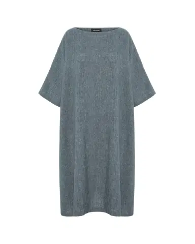 Eskandar Heavyweight Delave Linen Angle-To-Front Side Seam Scoop Neck T-Shirt Dress | Thumbnail 1