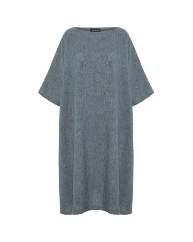 Eskandar Heavyweight Delave Linen Angle-To-Front Side Seam Scoop Neck T-Shirt Dress