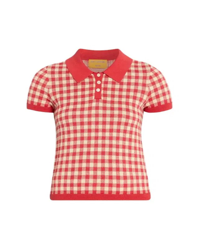 Guest in Residence Gingham Shrunken Silk-Linen Polo