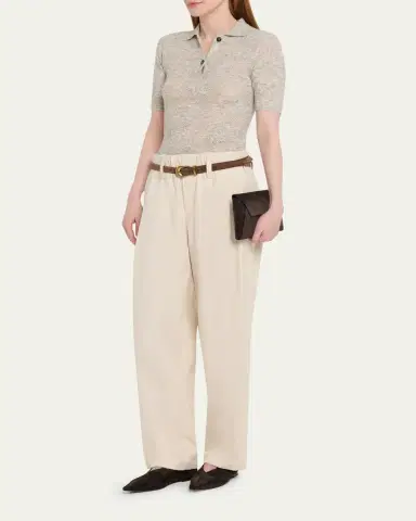 Brunello Cucinelli Pleated Twill Wide-Leg Pull-On Pants | Thumbnail 2