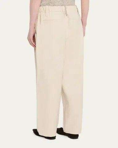 Brunello Cucinelli Pleated Twill Wide-Leg Pull-On Pants | Thumbnail 3