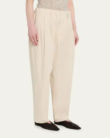 Brunello Cucinelli Pleated Twill Wide-Leg Pull-On Pants | Thumbnail 4