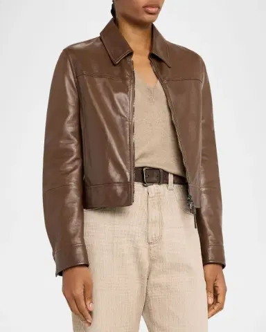 Brunello Cucinelli Leather Cropped Jacket | Thumbnail 3 Brunello Cucinelli Leather Cropped Jacket | Thumbnail 3