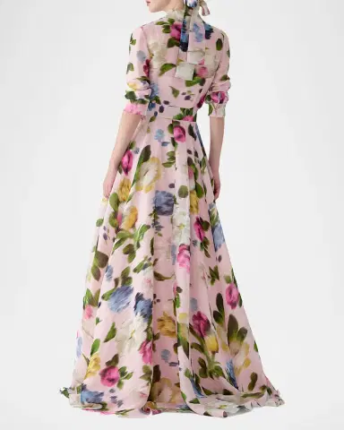 Carolina Herrera Floral Silk-Linen Belted Trench Gown | Thumbnail 2 Carolina Herrera Floral Silk-Linen Belted Trench Gown | Thumbnail 2