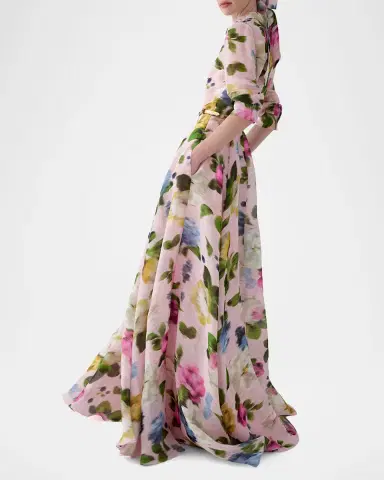 Carolina Herrera Floral Silk-Linen Belted Trench Gown | Thumbnail 3 Carolina Herrera Floral Silk-Linen Belted Trench Gown | Thumbnail 3
