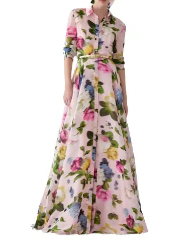 Carolina Herrera Floral Silk-Linen Belted Trench Gown | Thumbnail 1 Carolina Herrera Floral Silk-Linen Belted Trench Gown | Thumbnail 1