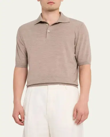 Fioroni Men's Fine-Knit Melange Wool Polo Shirt | Thumbnail 4 Fioroni Men's Fine-Knit Melange Wool Polo Shirt | Thumbnail 4