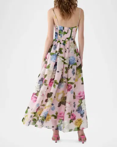 Carolina Herrera Floral Silk Faille Sleeveless Corset Midi Dress | Thumbnail 2 Carolina Herrera Floral Silk Faille Sleeveless Corset Midi Dress | Thumbnail 2